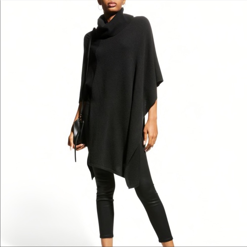 Neiman Marcus exclusive asymmetric cowl neck cashmere poncho - Black- size S/M